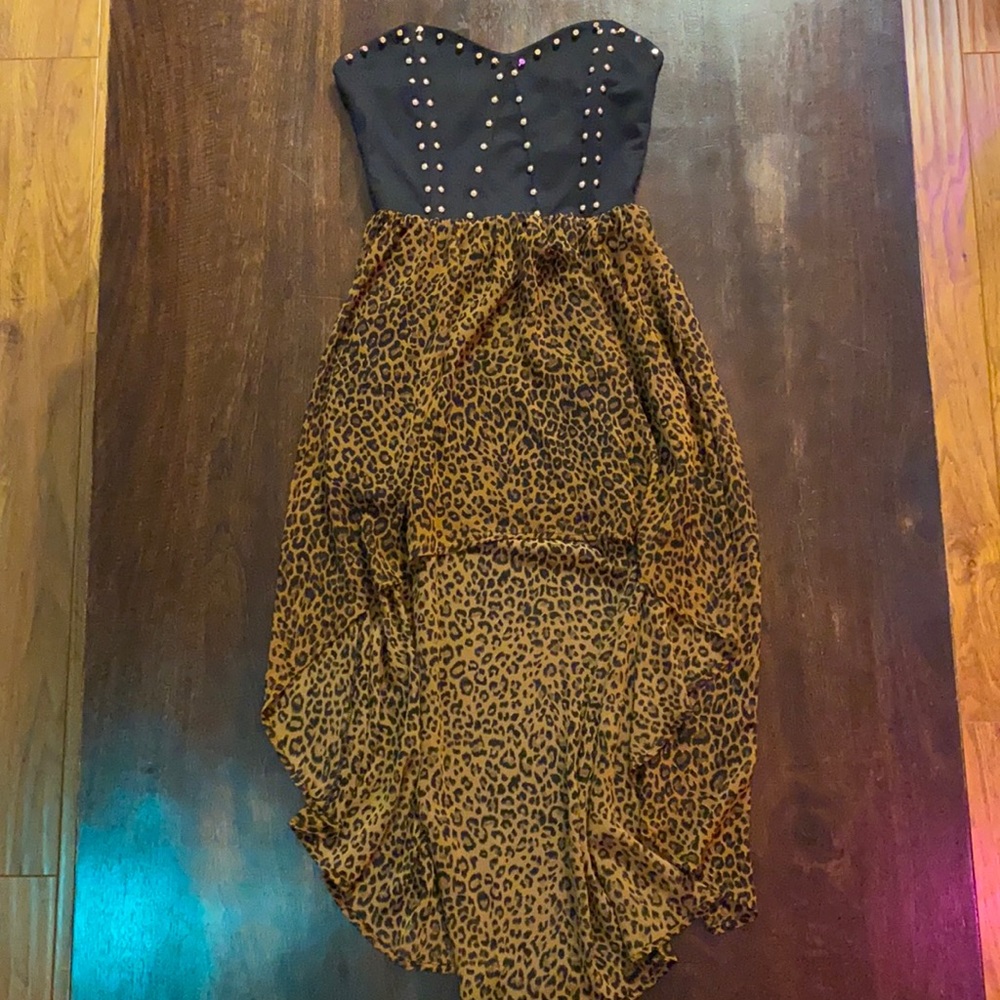 Windsor studded strapless leopard print mullet dress Size M LIKE NEW